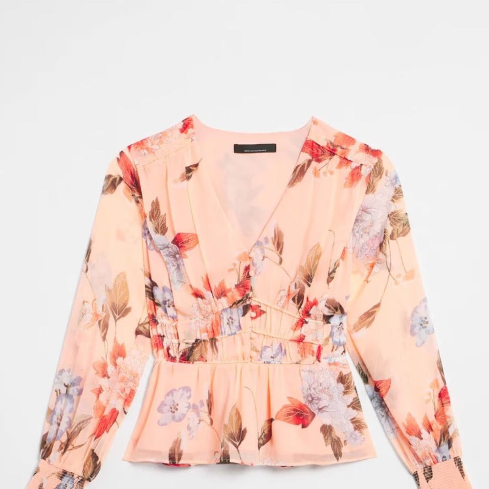 White House Black Market Floral Wrap Blouse - Peach - Picture 2 of 9